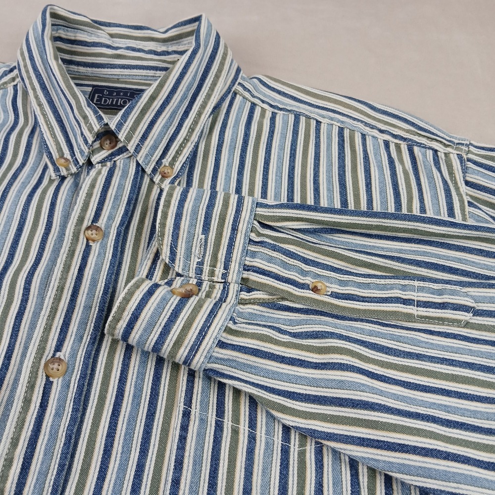 Vintage Basic Editions Large Mens Shirt Denim Stripes 90s Boxy Oversized 24x29